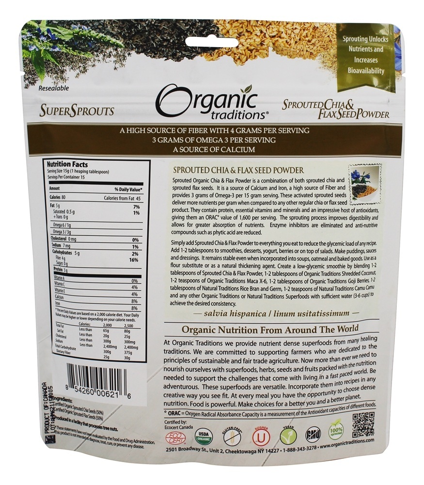 Comprar Brotou Chia e sementes de linho em pó - 8 oz. Organic Traditions - Imagem 2