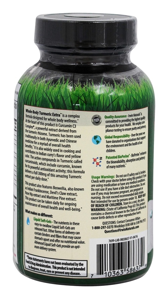 Comprar Whole-Body Turmeric Extra - 60 Softgels líquidos Irwin Naturals - Imagem 3
