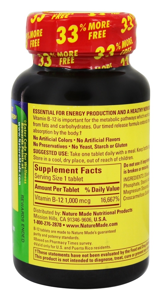 Comprar Vitamina B12 Liberação Programada 1000 mcg. - 160 Tablets Nature Made - Imagem 2