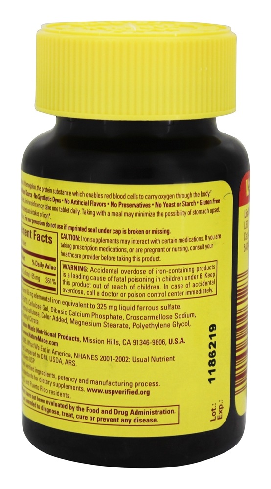 Comprar Ferro 65 mg. - 180 Tablets Nature Made - Imagem 3