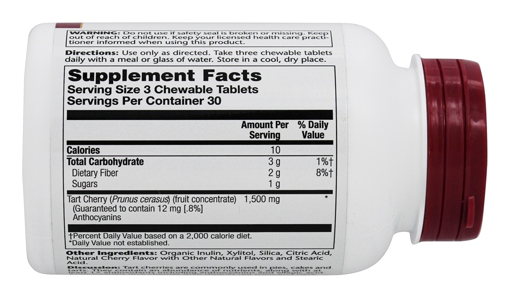 Comprar Extrato de Cereja Tart 500 mg. - 90 comprimidos mastigáveis Solaray - Imagem 2