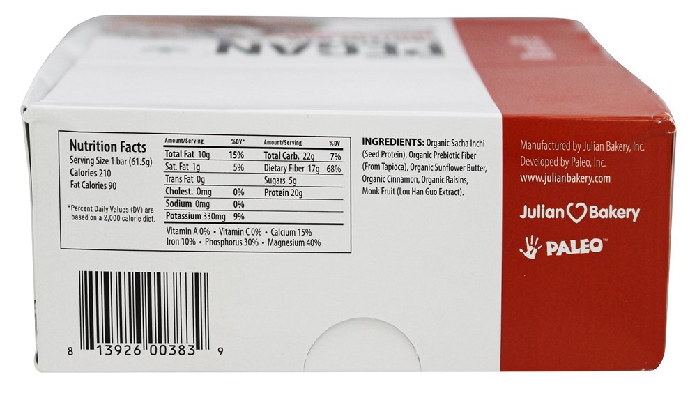 Comprar Pegan Proteína Bar Canela Uva passa Rolar - 12 Barras Julian Bakery - Imagem 2