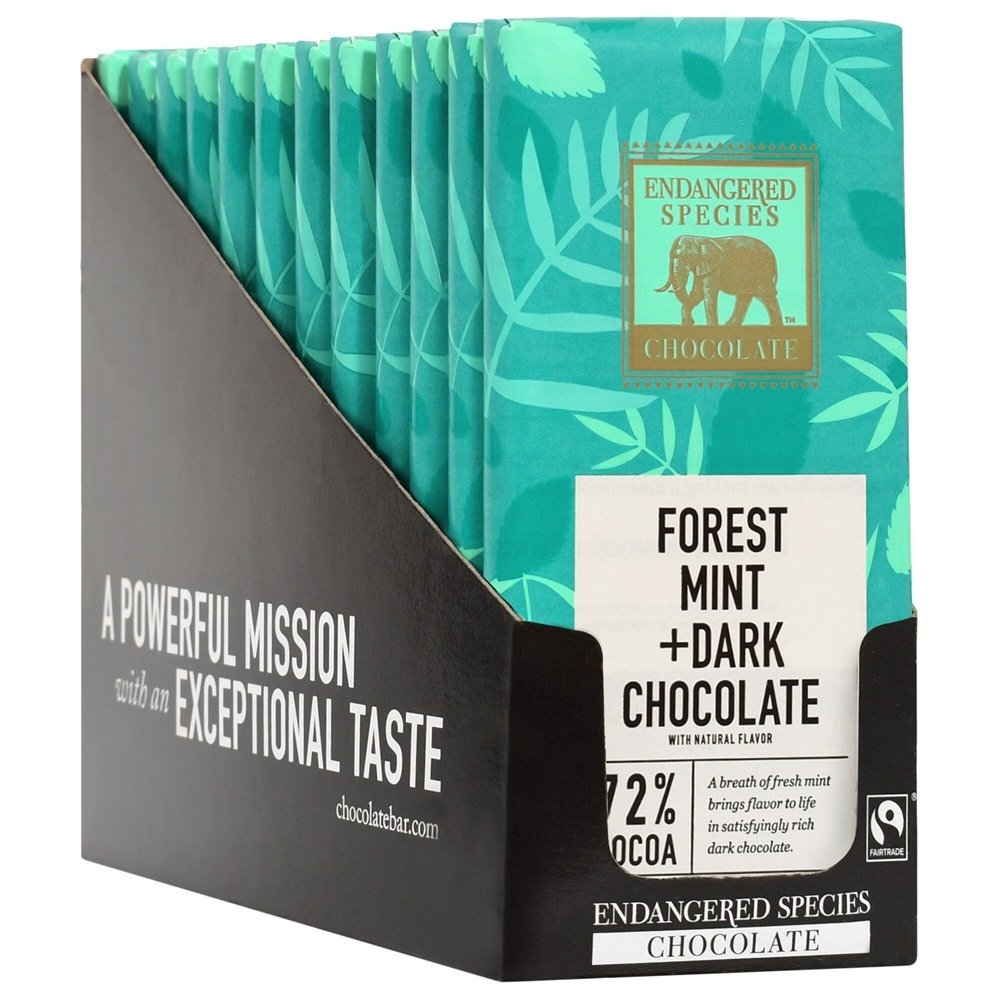 Comprar Caixa de barras de chocolate escuro 72 menta de cacau - 12 Barras Endangered Species