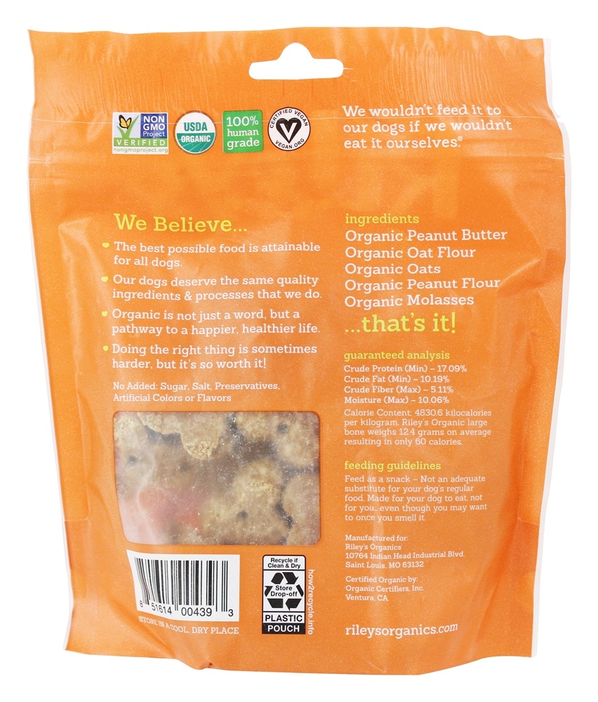 Comprar O cão de ossos grandes orgânico trata a manteiga de amendoim e a receita de melaço - 5 oz. Riley's Organics - Imagem 2