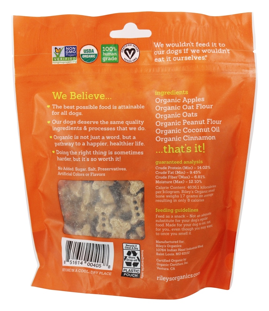 Comprar Cão de osso pequeno orgânico trata receita de maçã - 5 oz. Riley's Organics - Imagem 2