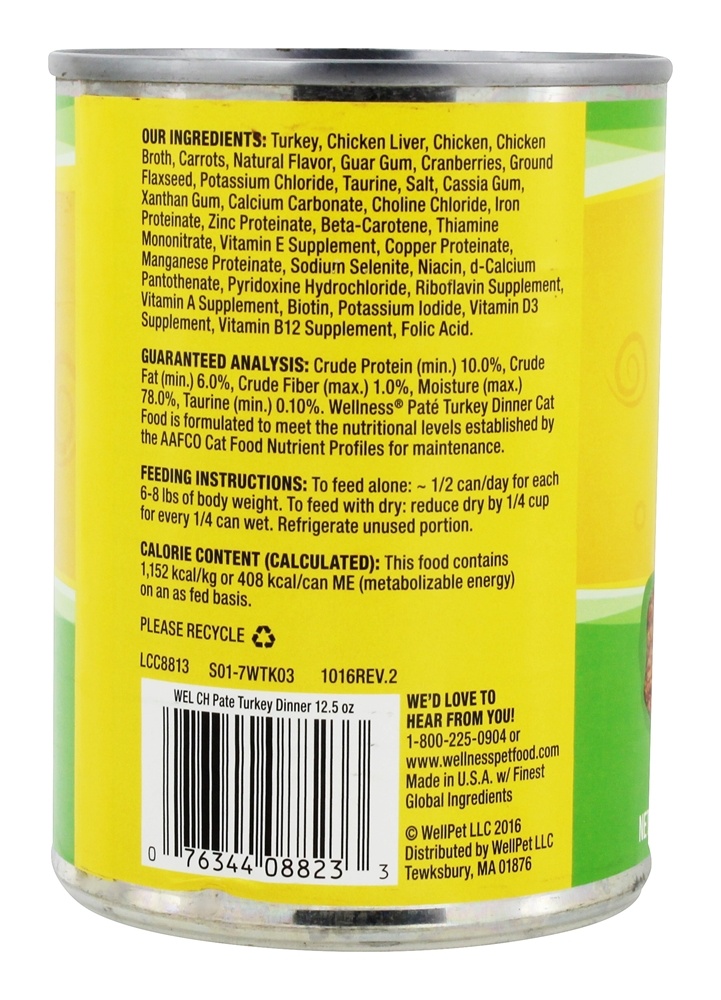Comprar Grão Livre Alisar Pão Cabeça Gato Comida Peru Jantar - 12.5 oz. Wellness Pet - Imagem 2