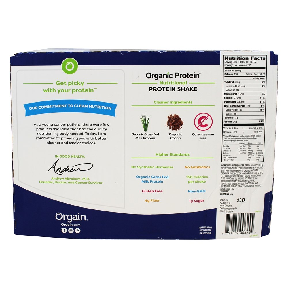 Comprar Proteína Nutricional Orgânica RTD Agite 26g de Chocolate Cremoso - 12 Frasco (s) Orgain - Imagem 2