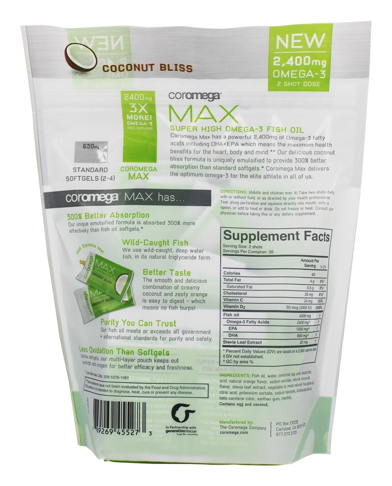 Comprar MAX Super Alto Omega - 3 Óleo de Peixe Coco Bliss - 60 Pacotes (s) Coromega - Imagem 2