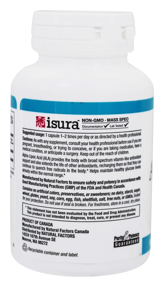 Comprar Ácido Alpha Lipóico 400 mg. - Cápsulas 60 Natural Factors - Imagem 3