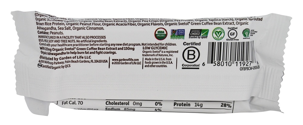 Comprar Orgânico Fit alta proteína peso perda barra de manteiga de amendoim Chocolate - 1.9 oz. Garden of Life - Imagem 2