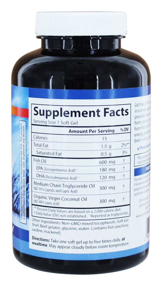 Comprar MCT e Omega 3 com óleo de coco - 120 Softgels Carlson Labs - Imagem 2