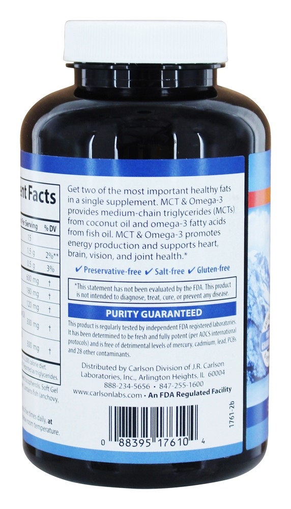 Comprar MCT e Omega 3 com óleo de coco - 120 Softgels Carlson Labs - Imagem 3
