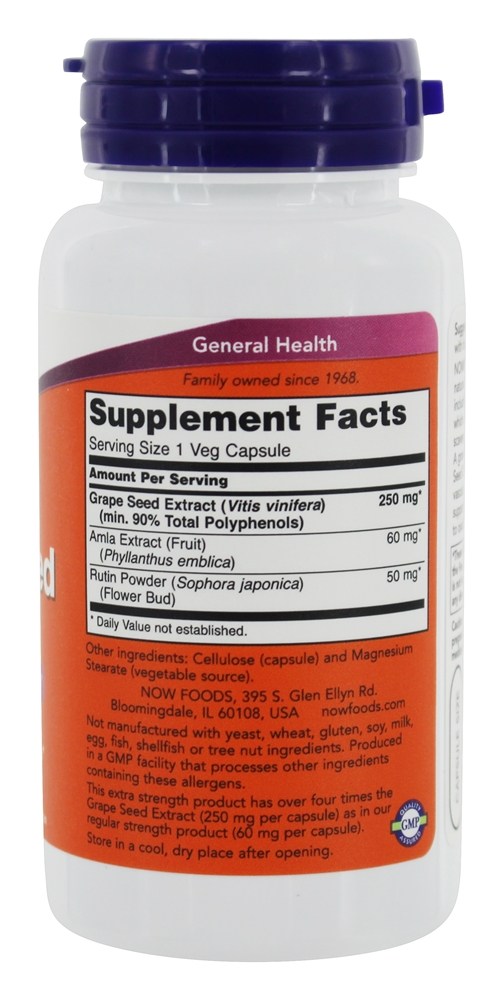 Comprar Força Extra da Semente de Uva 250 mg. - Cápsulas vegetarianas 90 NOW Foods - Imagem 2