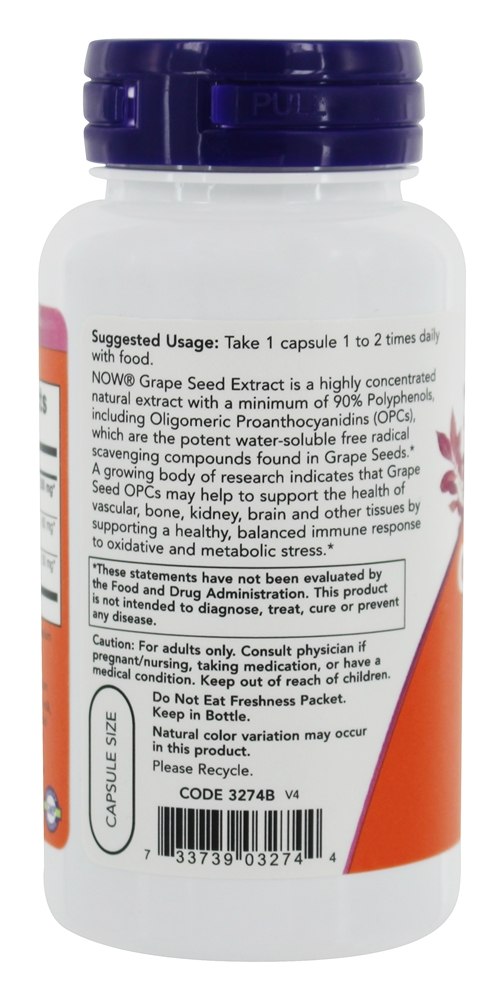 Comprar Força Extra da Semente de Uva 250 mg. - Cápsulas vegetarianas 90 NOW Foods - Imagem 3