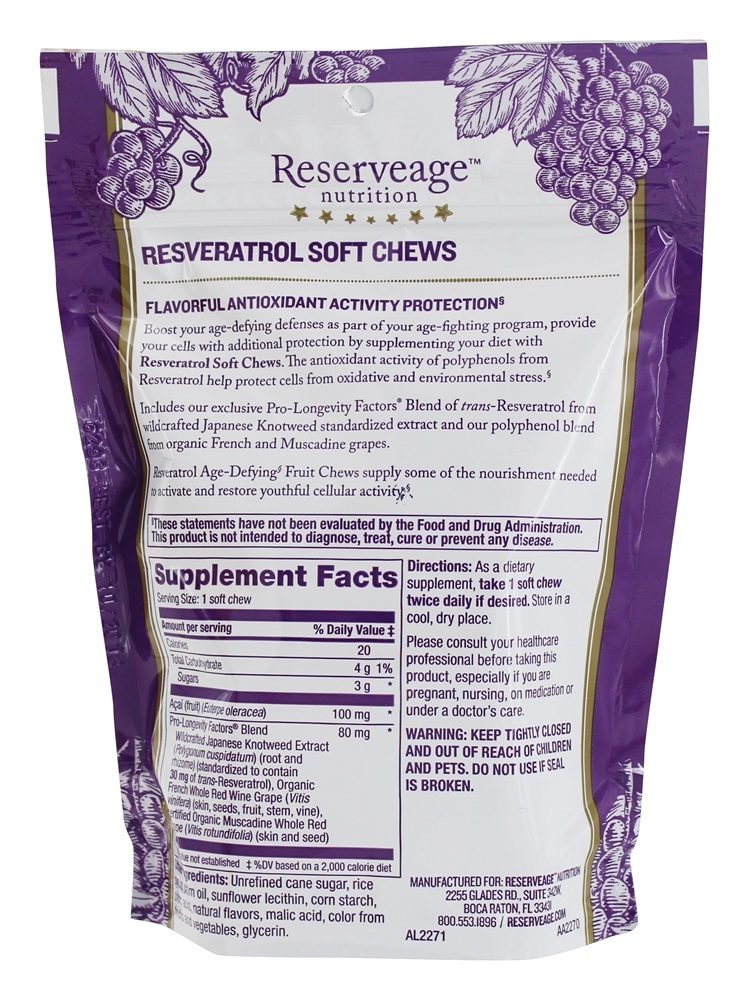 Comprar Resveratrol mastiga Bordeaux Berry - 30 mastigação suave Reserveage Nutrition - Imagem 2