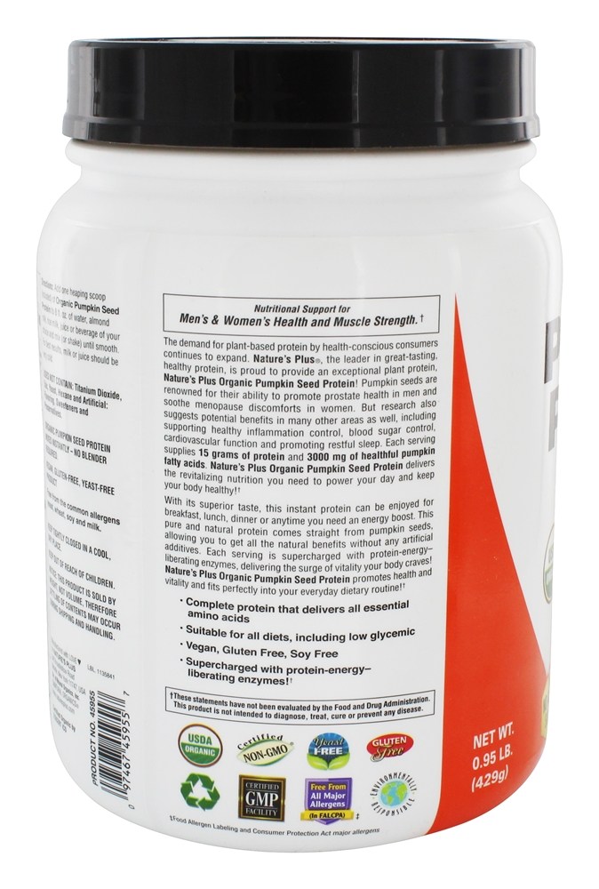 Comprar Pó de energia de alta proteína orgânica semente de abóbora - 0.95 lbs. Natures Plus - Imagem 3