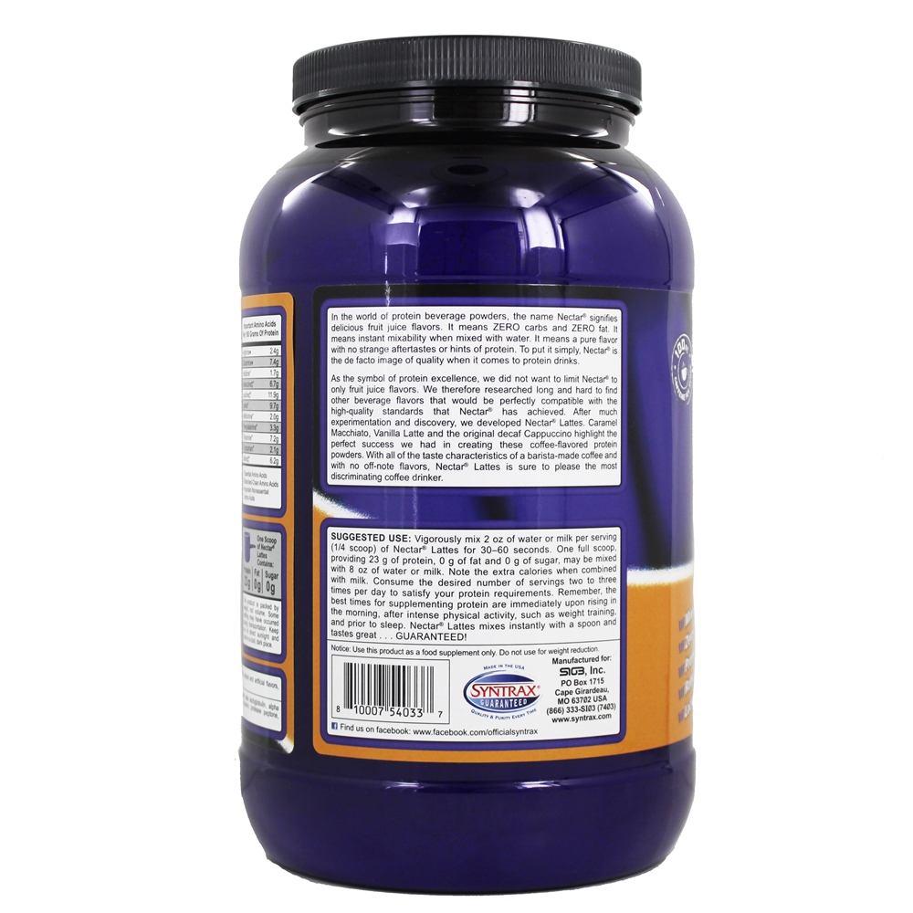 Comprar Nectar Lattes Whey Protein Isolate Powder Caramel Macchiato - 2 lbs. Syntrax - Imagem 3