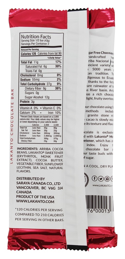 Comprar Monkfruit Adoçado Original De Barra De Chocolate - 3 oz. Lakanto - Imagem 2
