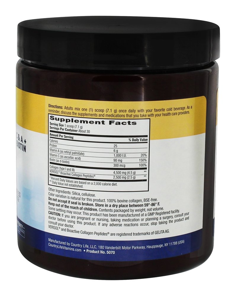 Comprar Alta Potência de Maxi-Colagénio com Vitaminas C e A + Biotina Flavorless - 7.5 oz. Country Life - Imagem 2