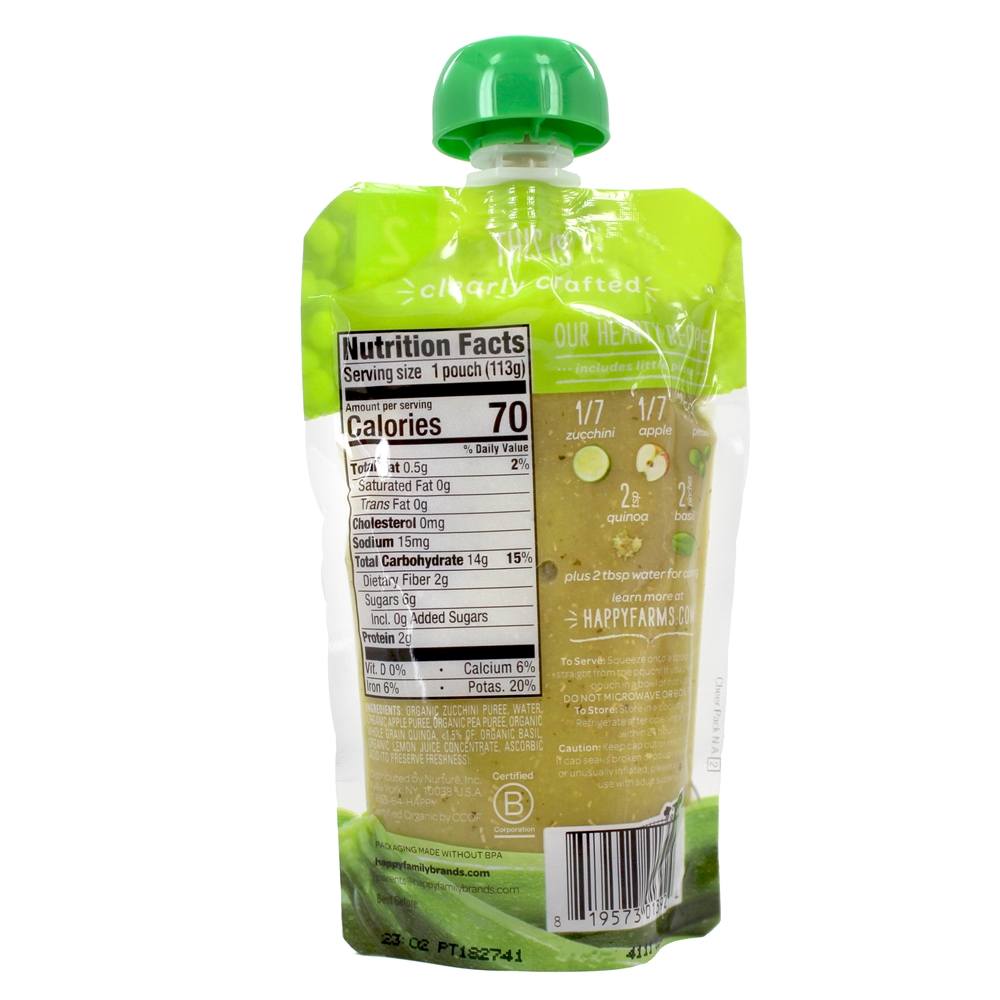 Comprar Bebê Feliz Orgânico Estágio Claramente Preparado 2 Comida Para Bebê 6 + Meses Abobrinha, Maçãs, Ervilhas, Quinoa E Manjericão - 4 oz. Happy Family - Imagem 2