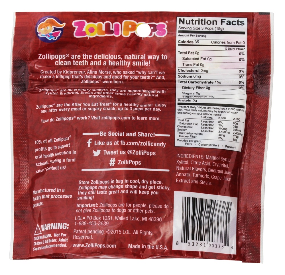Comprar Dentes Limpos Pirulitos Cereja - 15 Peça (s) Zollipops - Imagem 2