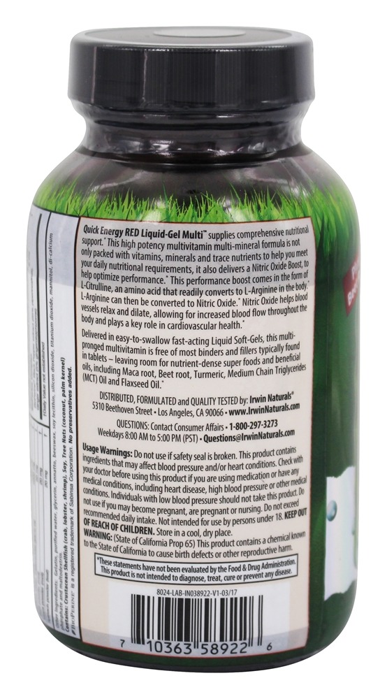 Comprar Energia Rápida RED Multivitamínico Gel-Líquido - 72 Softgels líquidos Irwin Naturals - Imagem 4