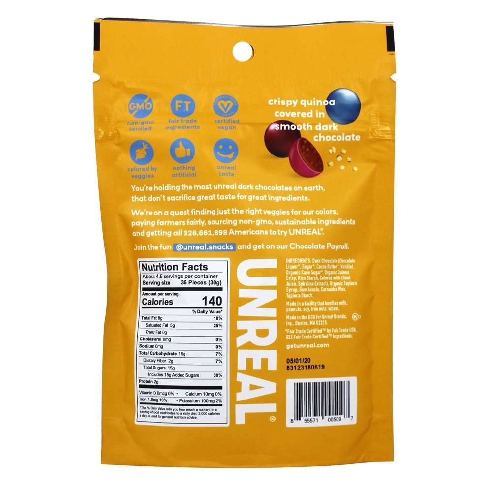 Comprar Pedacinhos de Quinoa Crocante com Chocolate Escuro - 5 oz. Unreal - Imagem 2