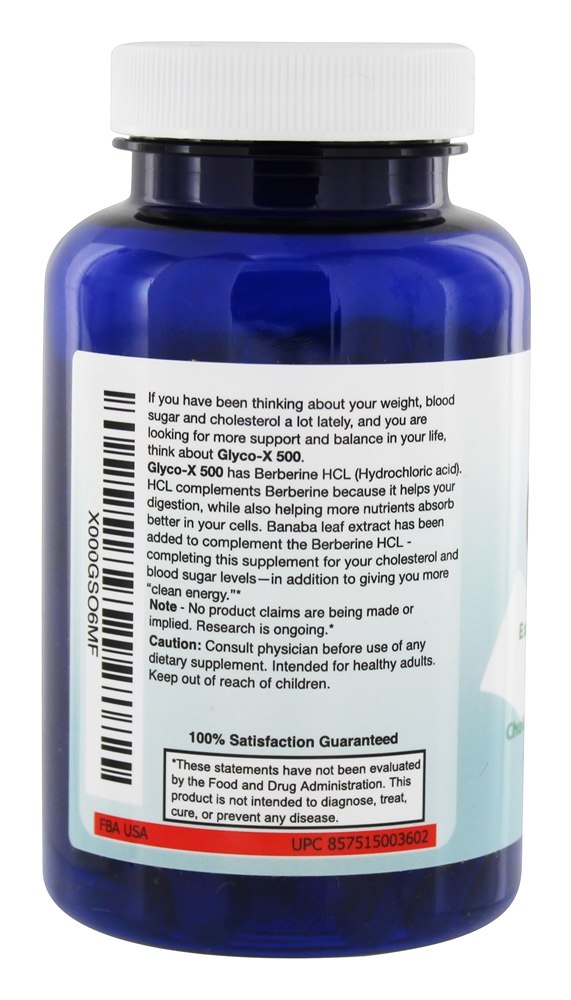 Comprar Glyco-X 500 com Berberina HCL de Potência Extra 500 mg. - Cápsulas vegetarianas 120 Good State - Imagem 3