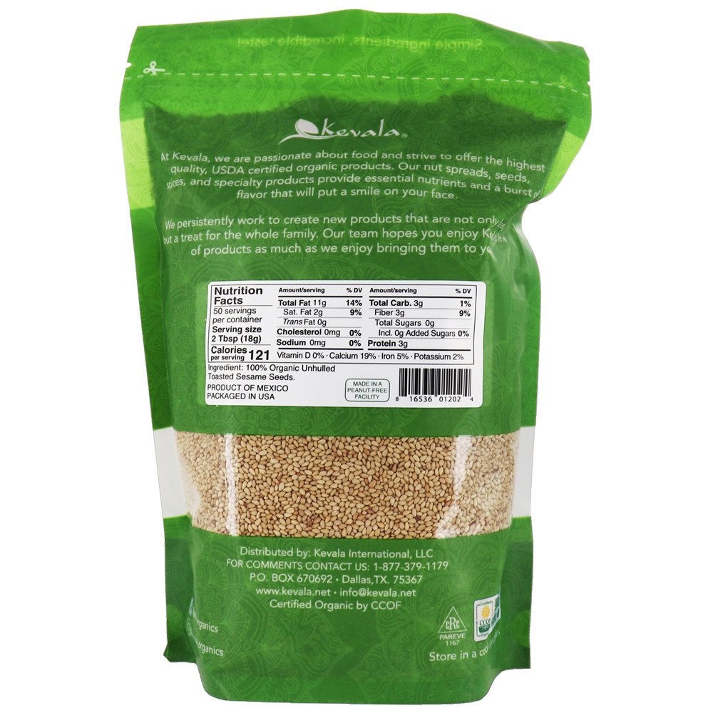Comprar Sementes de Gergelim Torrado Orgânico Unhulled - 32 oz. Kevala - Imagem 2