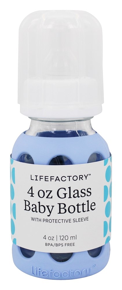 Comprar Frasco De Bebê De Vidro Com Manta De Manga De Silicone Azul - 4 oz. Lifefactory