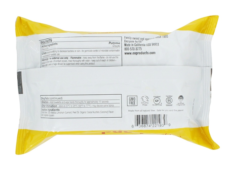 Comprar Todos Sanitizer para mãos Wipes Coco + Limão - 30 Toalha (s) EO Products - Imagem 2