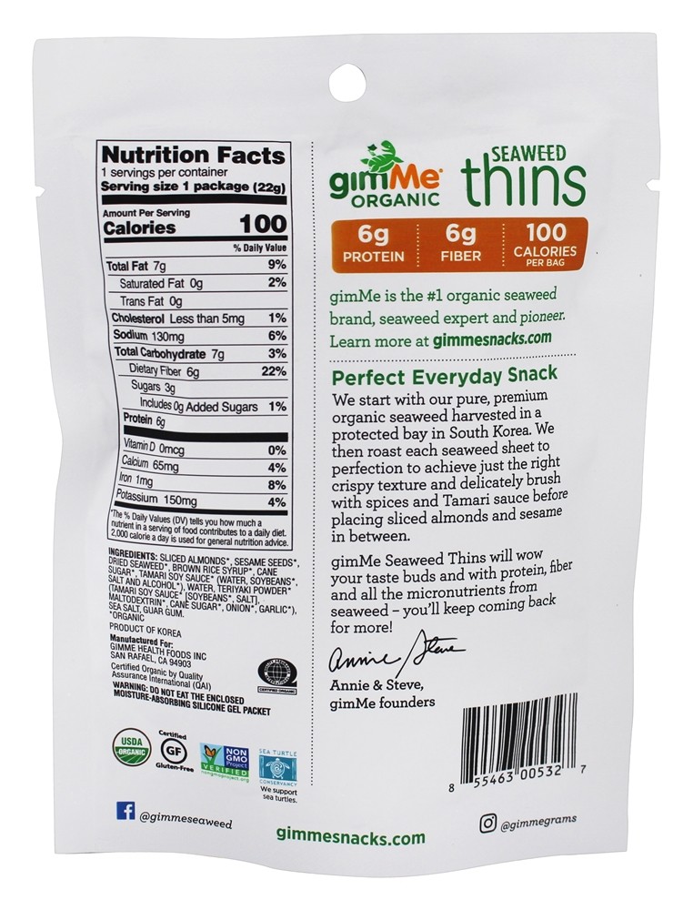 Comprar Algas Orgânicas Fina Amêndoa Sesame - 0.77 oz. GimMe - Imagem 2