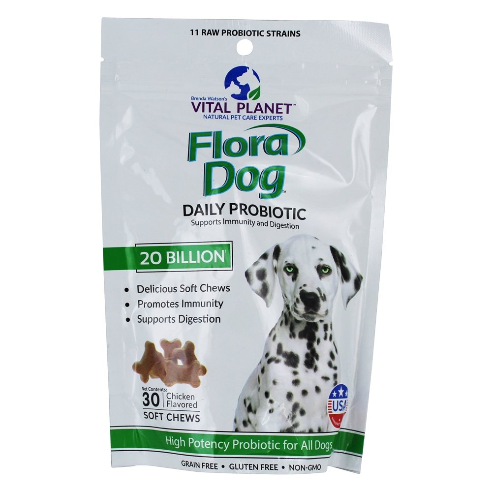 Comprar Flora Frango Probiótico Diário de Cachorro 20 Bilhões de UFC - 30 mastigação suave Vital Planet
