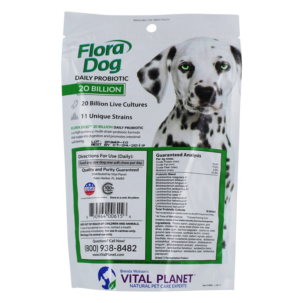 Comprar Flora Frango Probiótico Diário de Cachorro 20 Bilhões de UFC - 30 mastigação suave Vital Planet - Imagem 2