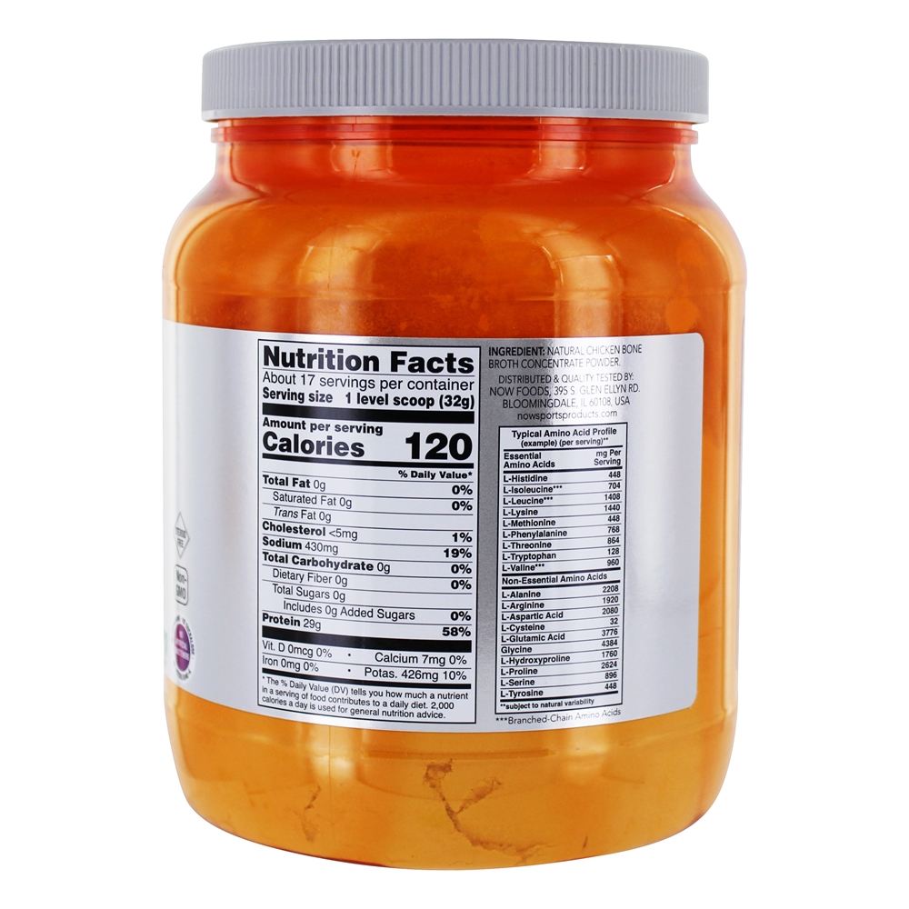 Comprar Agora esportes proteína de caldo de osso de galinha em pó - 1.2 lbs. NOW Foods - Imagem 2