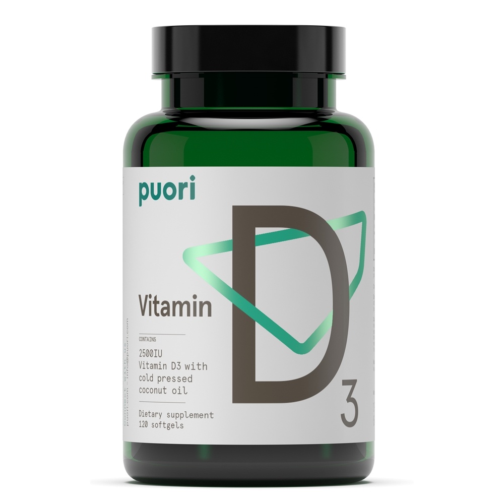 Comprar Vitamina D3 com Óleo de Coco Prensado a Frio 2500 UI - 120 Softgels Puori