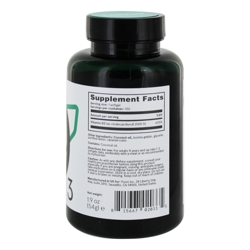 Comprar Vitamina D3 com Óleo de Coco Prensado a Frio 2500 UI - 120 Softgels Puori - Imagem 2