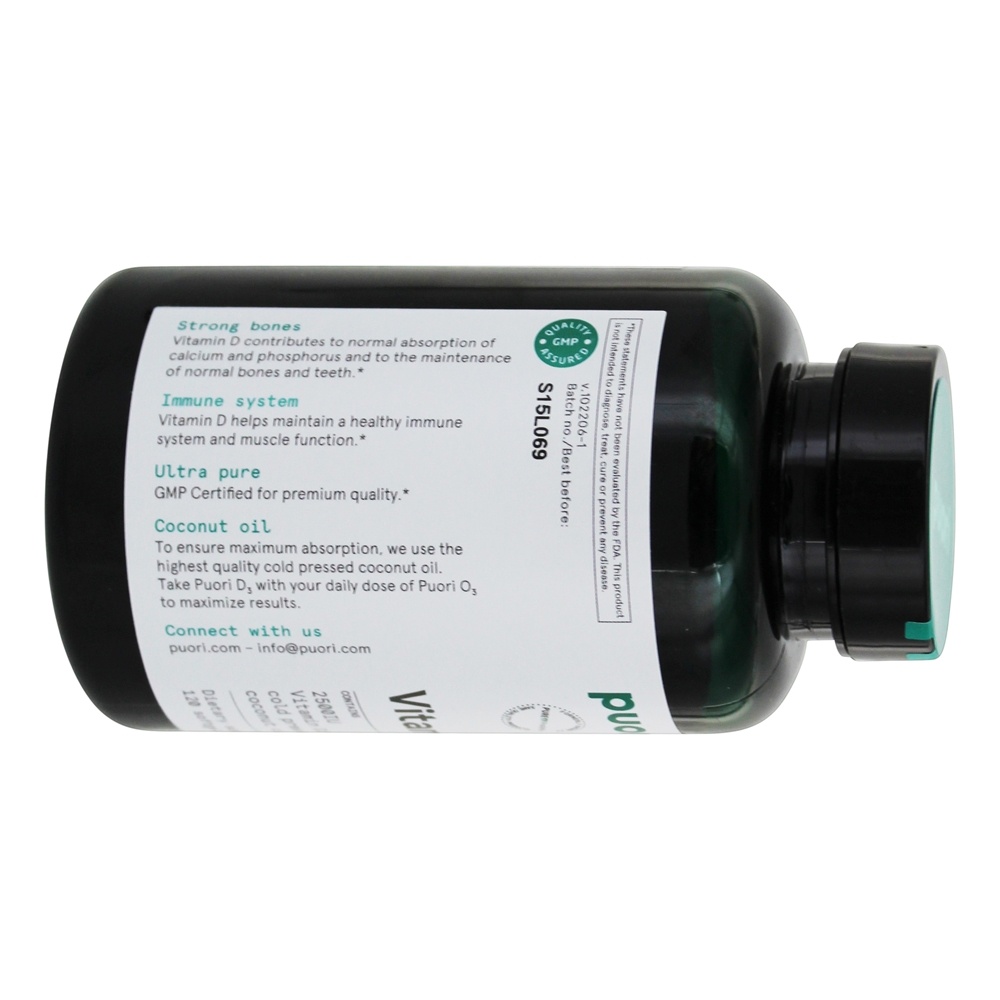 Comprar Vitamina D3 com Óleo de Coco Prensado a Frio 2500 UI - 120 Softgels Puori - Imagem 3