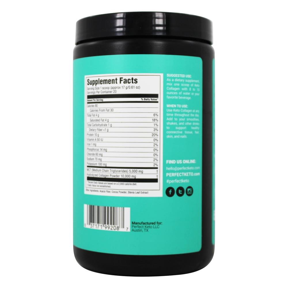 Comprar Ceto Colágeno Cetona Proteína Fonte Pó Chocolate - 12 oz. Perfect Keto - Imagem 2