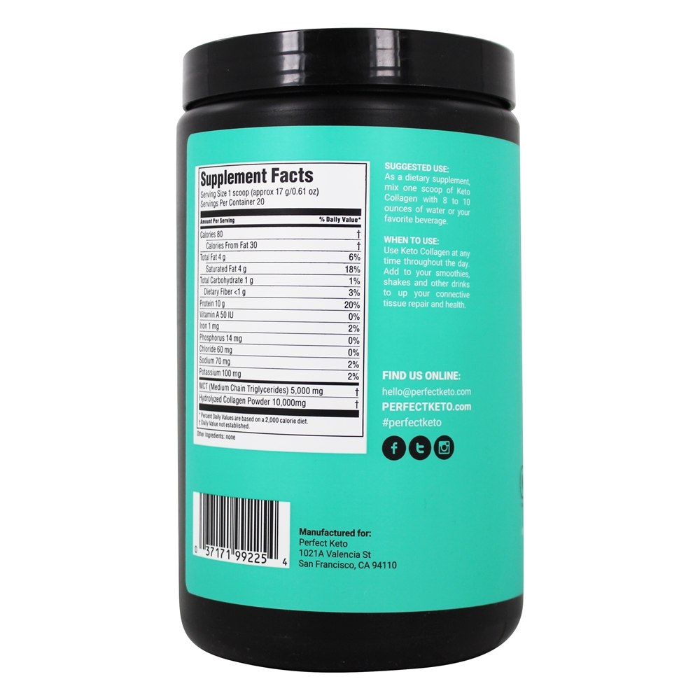 Comprar Ceto Colágeno Cetona Proteína Fonte Pó Unflavored - 10.6 oz. Perfect Keto - Imagem 3