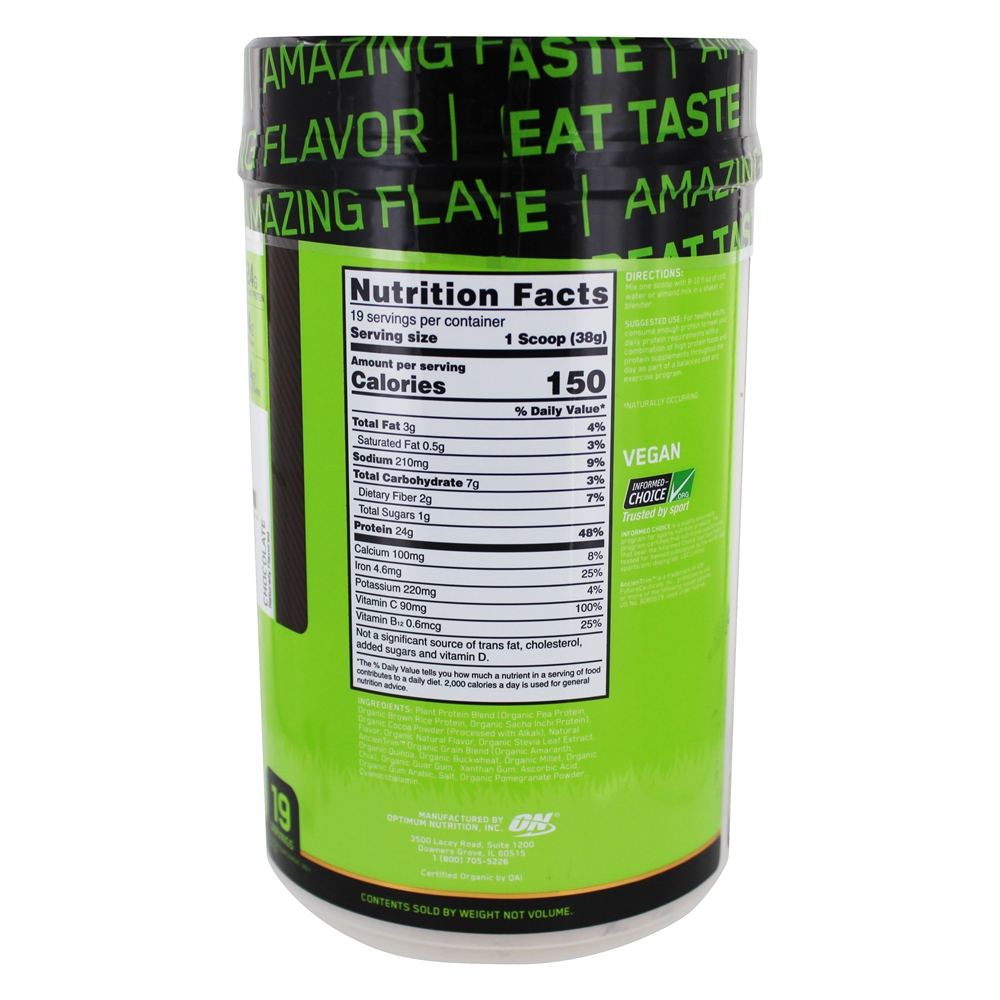 Comprar Padrão de ouro 100 % de chocolate em pó à base de plantas - 1.59 lb. Optimum Nutrition - Imagem 2
