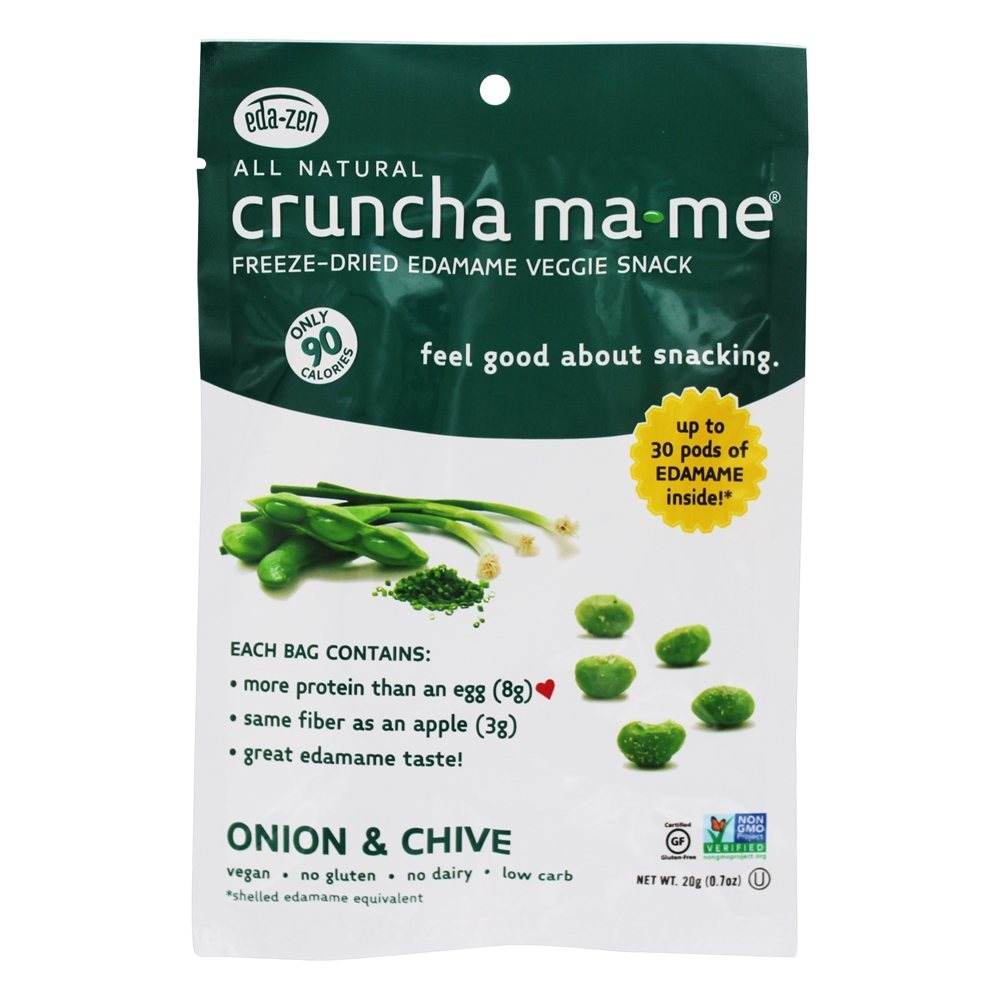 Comprar Eda-Zen Cruncha Mamãe-Me Todos Natural Congelar Secas Edamame Vegetariano Lanche Cebola & Cebolinha - 0.7 oz. Greenwave Foods