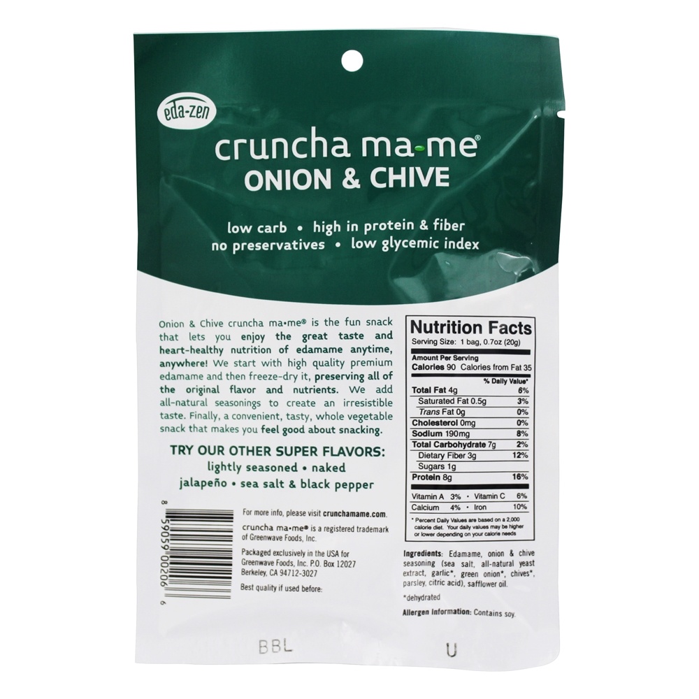 Comprar Eda-Zen Cruncha Mamãe-Me Todos Natural Congelar Secas Edamame Vegetariano Lanche Cebola & Cebolinha - 0.7 oz. Greenwave Foods - Imagem 2