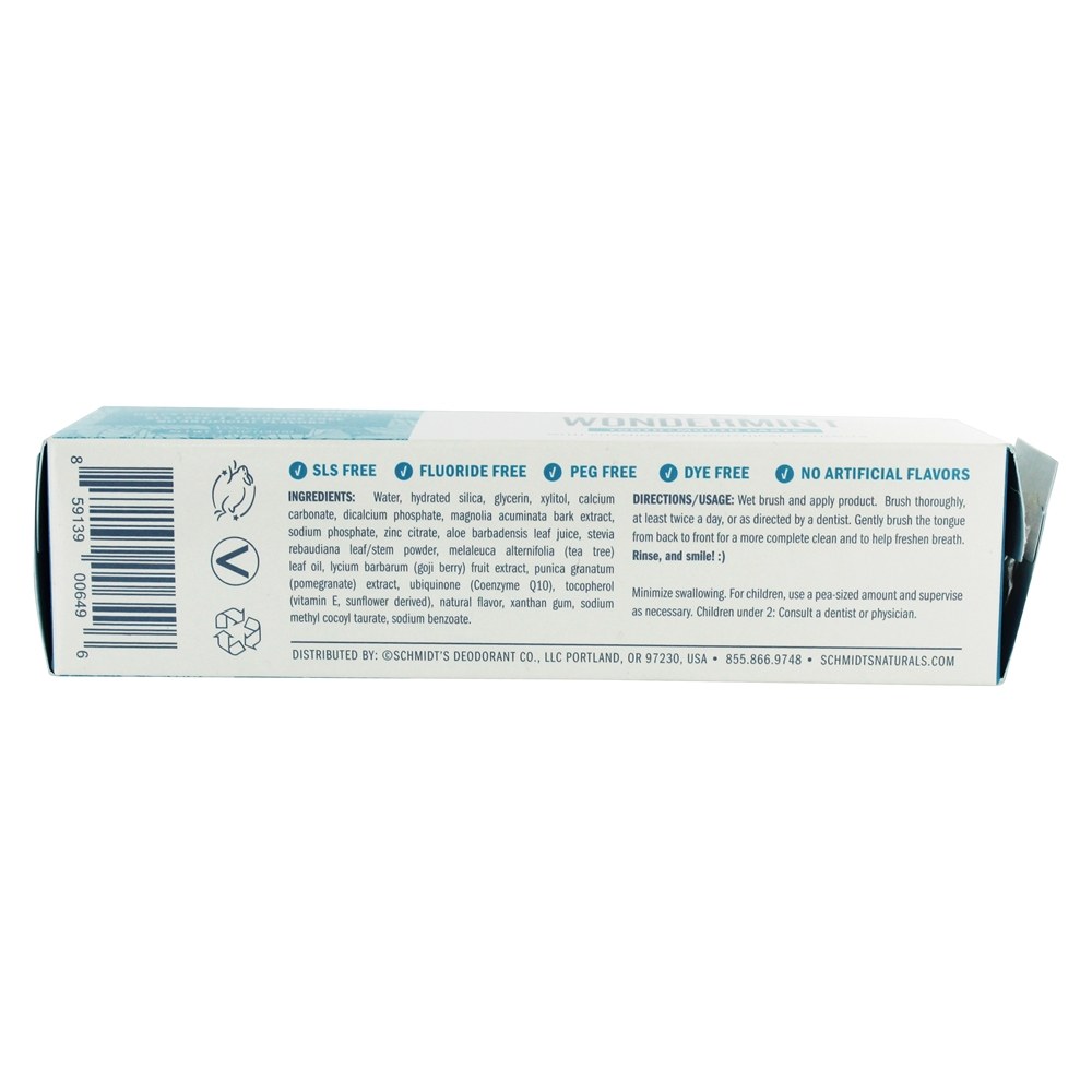 Comprar Dente + Boca Creme dental com Vitaminas e Botânico Extratos Wondermint - 4.7 oz. Schmidt's - Imagem 3