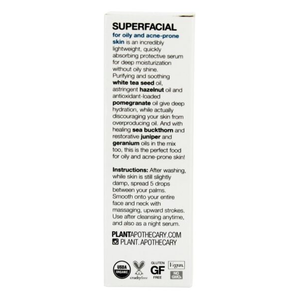 Comprar Superfacial Orgânico Super Luz óleo Hidratante Para Oleoso & Acne Inclinado Pele - 1 fl. oz. Plant Apothecary - Imagem 4