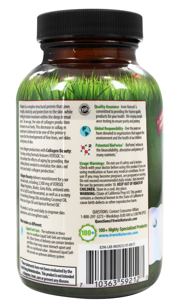 Comprar Belleza com colágeno Clinicamente comprovada Verisol - 80 Softgels líquidos Irwin Naturals - Imagem 3