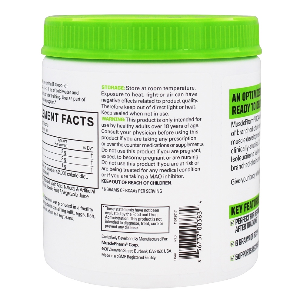 Comprar BCAA Fundamentos Otimizado Ramificou-Cadeia Amino ácidos Pó 30 Porções Azul Framboesa - 225 Gramas Muscle Pharm - Imagem 3
