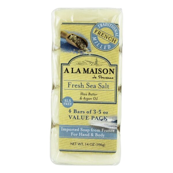 Comprar Tradicional Francês Moído Bar Sabão para Mão & Corpo Valor Empacotar Fresco Mar Sal com Karité Manteiga & Argan óleo - 4 Barras A La Maison - Imagem 4