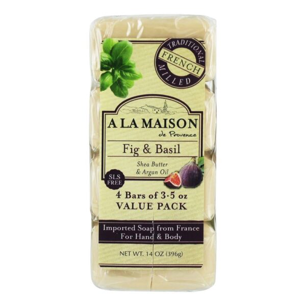 Comprar Tradicional Francês Moído Bar Sabão para Mão & Corpo Valor Empacotar Figo & Manjericão com Karité Manteiga & Argan óleo - 4 Barras A La Maison - Imagem 4