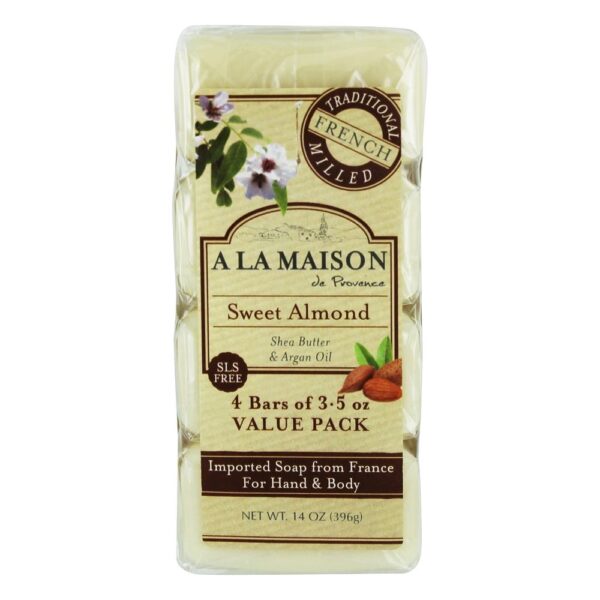 Comprar Tradicional Francês Moído Bar Sabão para Mão & Corpo Valor Empacotar Doce Amêndoa com Karité Manteiga & Argan óleo - 4 Barras A La Maison - Imagem 4
